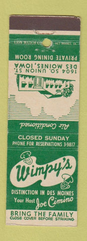 Matchbook Cover - Wimpy's Restaurant Des Moines IA