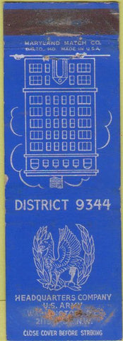 Matchbook Cover - US Army Headquarters Co Washington DC WORN
