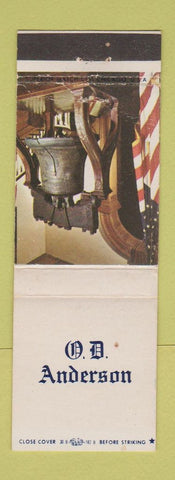 Matchbook Cover - OD Anderson Tours Bus Greenville PA Liberty Bell WEAR
