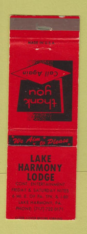 Matchbook Cover - Lake Harmony Lodge Lake Harmony PA