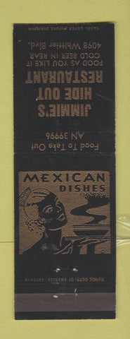 Matchbook Cover - Jimmie's Hide Out Restaurant Mexican Food girlie