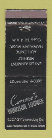 Matchbook Cover - Cerone's Windsor Lounge Chicago IL