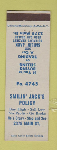 Matchbook Cover - Smilin Jack Used Cars Buffalo NY
