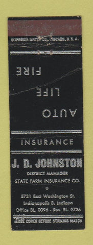 Matchbook Cover - JD Johnston Insurance Indianapolis IN CREASE