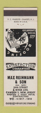 Matchbook Cover - Max Reihmann and Son Roofing Camden NJ