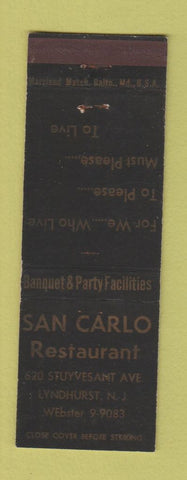 Matchbook Cover - San Carlo Restaurant Lyndhurst NJ WEAR