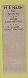 Matchbook Cover - HB Nash Atlanta GA Cash Registers  Ohmer RC Allen