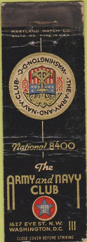 Matchbook Cover - Army Navy Club Washington DC CREASES
