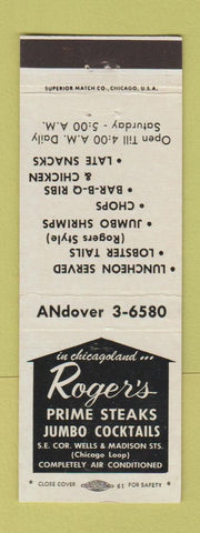 Matchbook Cover - Roger's Steak Restaurant Chicago IL