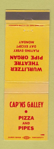 Matchbook Cover - Captain's Galley Pizza Wurlitzer Organ Santa Clara San Jose CA