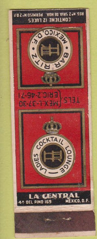 Matchbook Cover - Bar Ritz La Central Railroad Mexico