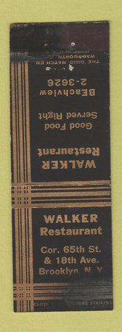 Matchbook Cover - Walker Restaurant Brooklyn NY WORN