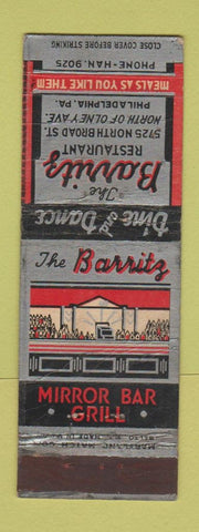 Matchbook Cover - Barritz Mirror Bar Grill Restaurant Philadelphia PA