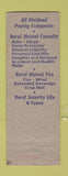 Matchbook Cover - Rural Insurance Group Madison WI WORN