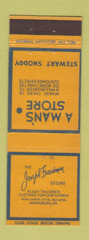 Matchbook Cover - Joseph Freedman Store Men's Clothes Harrisburg PA