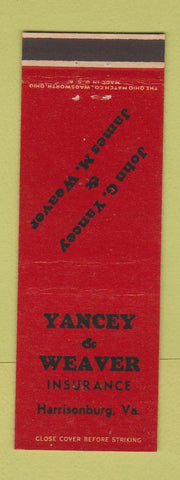 Matchbook Cover - Yancey and Weaver Insurance Harrisonburg VA