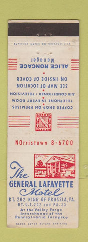 Matchbook Cover - General Lafayette Motel King of Prussia PA