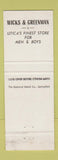 Matchbook Cover - Hart Schaffner Marx Men's Clothes Utica NY