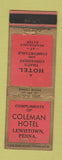 Matchbook Cover - Coleman Hotel Lewistown PA WEAR
