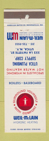 Matchbook Cover - Weil McLAin Heating Utica Plumbing Utica NY WEAR