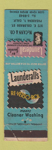 Matchbook Cover - Launderall Home Laundry McCann Pasadena CA WEAR