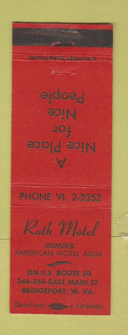 Matchbook Cover - Roth Motel Bridgeport WV