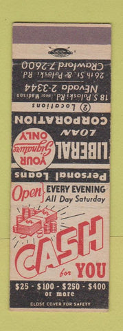 Matchbook Cover - Liberal Loan Corp Chicago IL