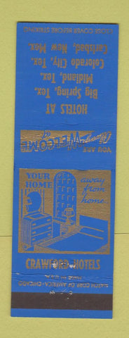 Matchbook Cover Crawford Hotels Midland Big Spring Colorado City TX Carlsbad NM