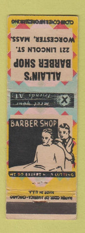 Matchbook Cover - Allain's Barber Shop Worcester MA WEAR