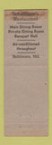 Matchbook Cover - Schellhase's Restaurant Baltimore MD