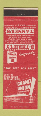 Matchbook Cover - Grand Union Grocery Tanner's B Thrifty Coral Gables Kendall FL