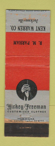 Matchbook Cover - Hickey Freeman Men's Clothes Kent Warren Jacksonville FL WORN