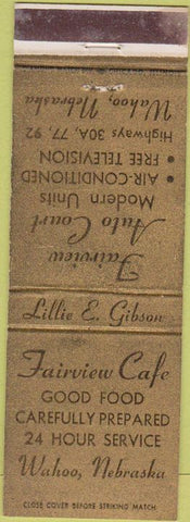 Matchbook Cover - Fairview Cafe Wahoo NE