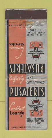 Matchbook Cover - Pusateri's Cocktail Lounge Restaurant Kansas City MO WORN