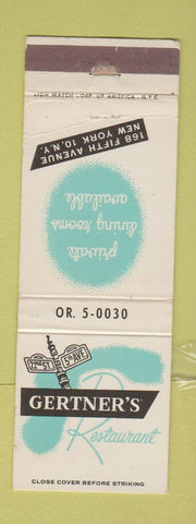 Matchbook Cover - Gertner's Restaurant New York City