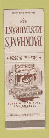 Matchbook Cover - Packham's Restaurant Los Angeles CA WEAR