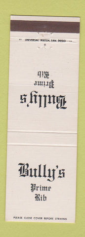 Matchbook Cover - Bully's Prime Rib La Jolla Del Mar San Diego CA WEAR