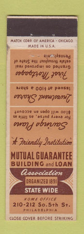 Matchbook Cover - Mutual Guarantee Building and Loan Philadelphia PA