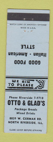 Matchbook Cover - Otto & Glad's Liquor North Riverside IL Italian