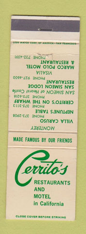 Matchbook Cover - Cerrito's Restaurants Motel Monterey Visalia CA