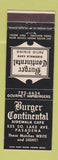 Matchbook Cover - Burger Continental Restaurant Pasadena CA