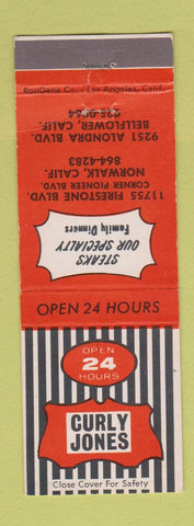 Matchbook Cover - Curly Jones Steaks Norwalk Bellflower CA