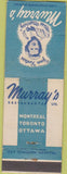 Matchbook Cover - Murray's Restaurant Montreal Ottawa Toronto girlie