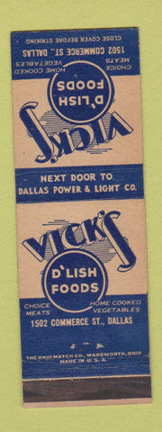 Matchbook Cover - Vick's D'Lish Foods Dallas TX
