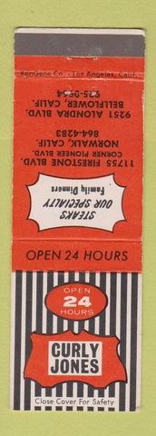 Matchbook Cover - Curly Jones Steaks Norwalk Bellflower CA