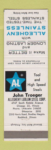 Matchbook Cover - Allegheny Ludlum Steel Chicago Rockford IL