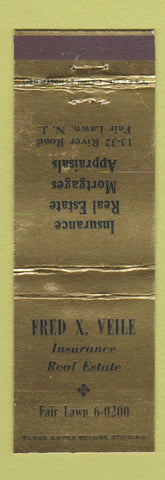 Matchbook Cover - Fred Veile Insurance Real Estate Fair LAWn NJ