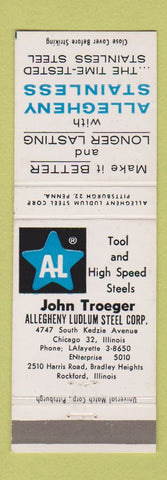 Matchbook Cover - Allegheny Ludlum Steel Chicago Rockford IL