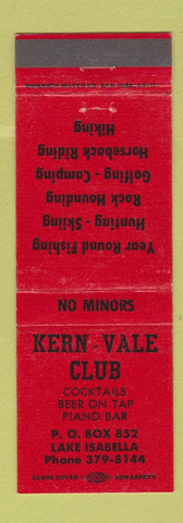 Matchbook Cover - Kern Vale Club Lake Isabella CA RED