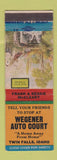 Matchbook Cover - Wegener Auto Court Twin Falls ID